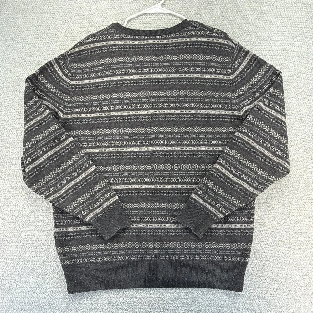 Jos A Bank Sweater Mens Large Gray Geometric Lambs Wool Blend Pullover V-Neck